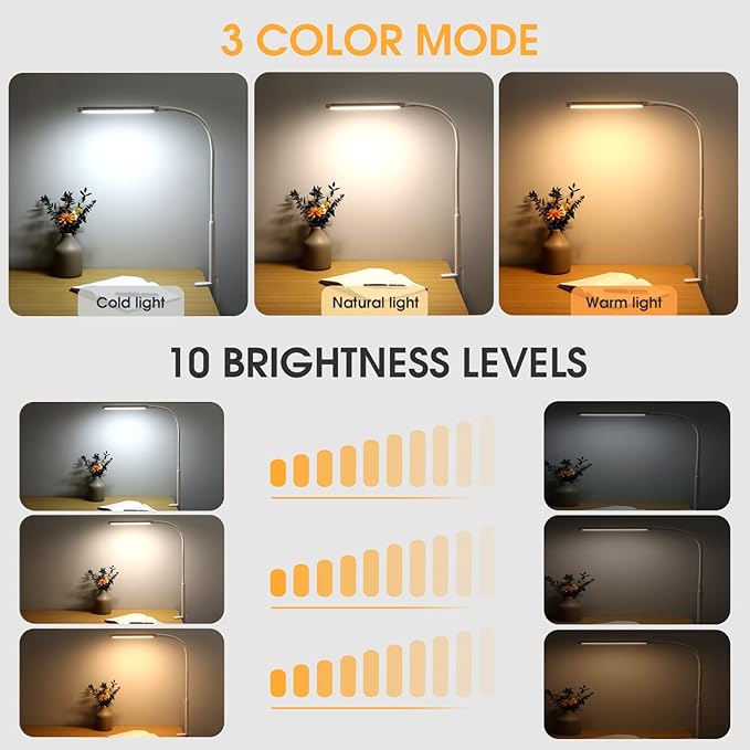 Voncerus LED Desk Lamp with Clamp, Eye-Caring Clip on Lights - Image 2