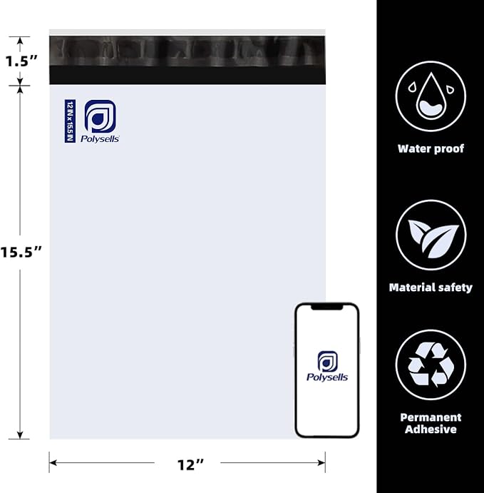 POLYSELLS 1000 pcs 12x15.5 Inches White Poly Mailers Shipping Envelopes - Image 3