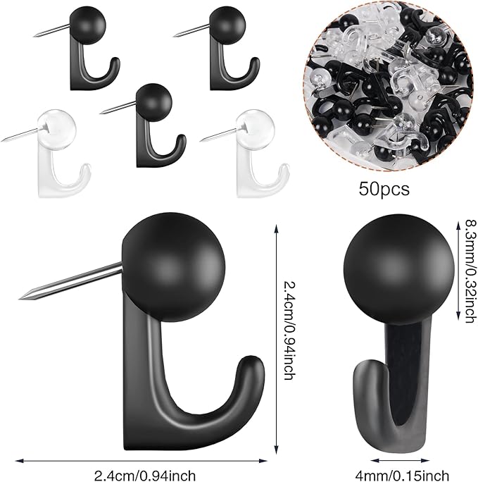 Push Pin Hooks - 50 Pieces Cork Board Hooks, Push Pins - Image 3