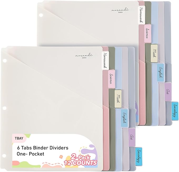 6-Tab Dividers for 3 Ring Binder, Letter Size 8.5 x 11'', Morandi Colors 2 Sets by Tbay