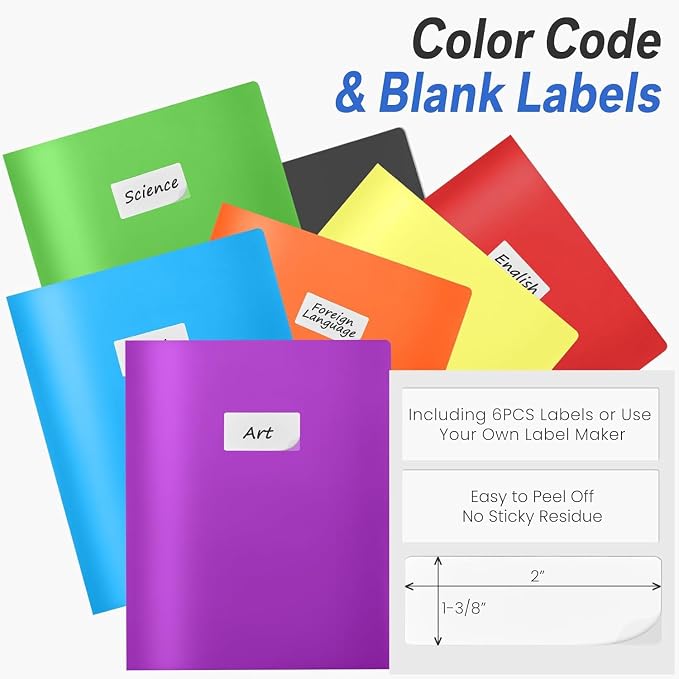 Sooez 7 Pack Folders with Pockets, 2 Pocket Folders with Extra Labels, Plastic - Image 3