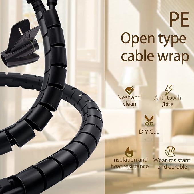 PC Cable Management Sleeve Tube Desk Cord Organizer 2 PCS Black, 7/8 inch -5 ft - Image 4