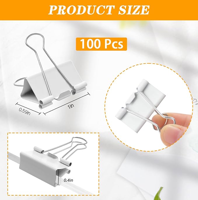 Jetec 100 Pcs 2in/51mm White Metal Binder Clips Bulk Medium Reusable Fold Back - Image 2
