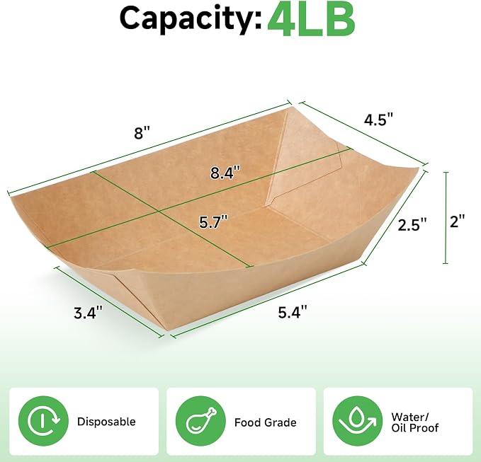 Disposable Kraft Paper Food Trays 4lb 100 Count, Oil Leak Proof Paper Food - Image 3