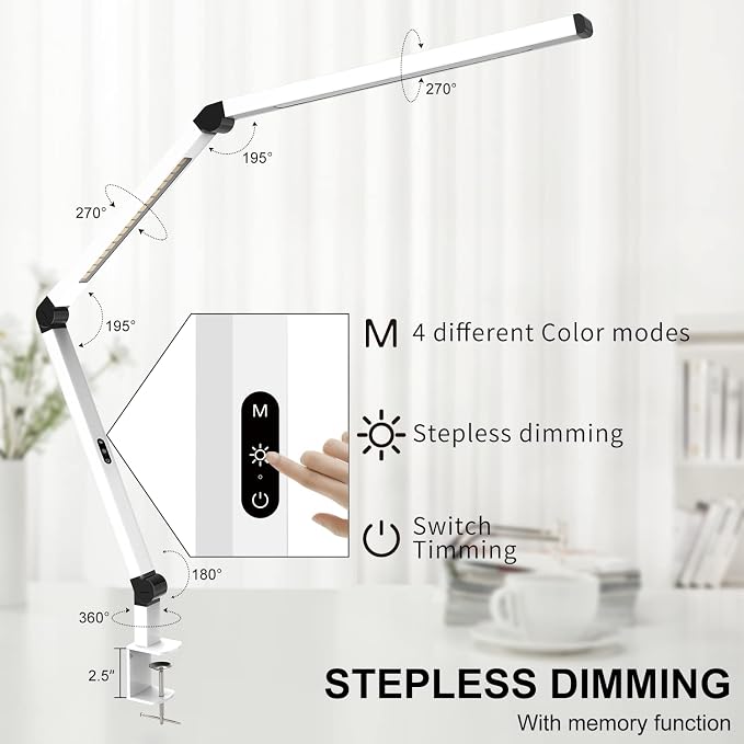 Micomlan LED Desk Lamp with Clamp, Dual Light Table Lamp with Adjustable Swing - Image 3