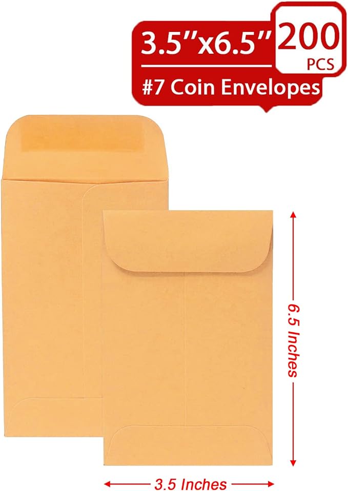 Xxcxpark 200PCS #7 Coin Envelopes 3.5x6.5 inches Brown Kraft Envelopes Classic - Image 3