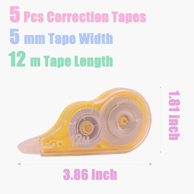 5 Pcs 39.4 Ft Colorful Correction Tape, Teacher Supplies, Office and Home - Image 2