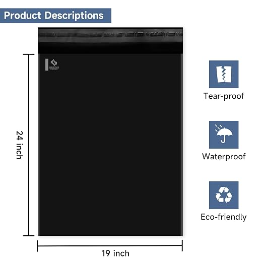 KKBESTPACK BLACK 19x24 50 PCS Large Poly Mailers Shipping Bags - Image 2