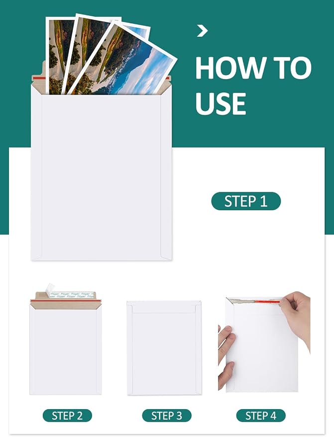 Eupako 9x11.5" 25 Pack Photo Document Mailer White Stay Flat Self-Seal - Image 4