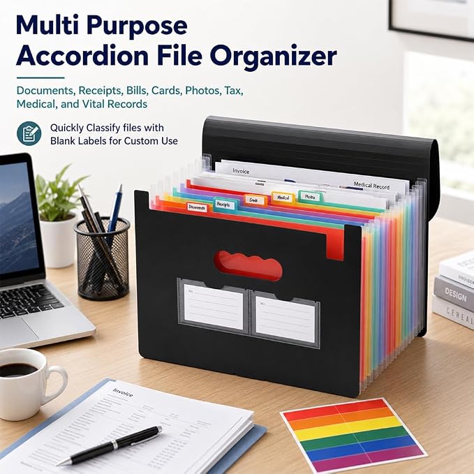 13 Pockets Accordion File Organizer, Portable Expanding File Folder - Image 3