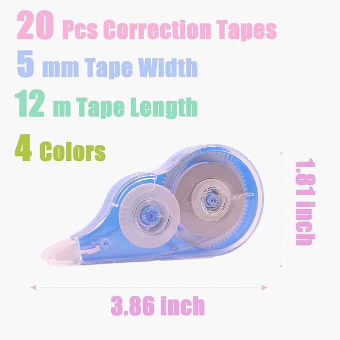 20 Pcs 39.4 Ft Colorful Correction Tape, Teacher Supplies, Office and Home - Image 2