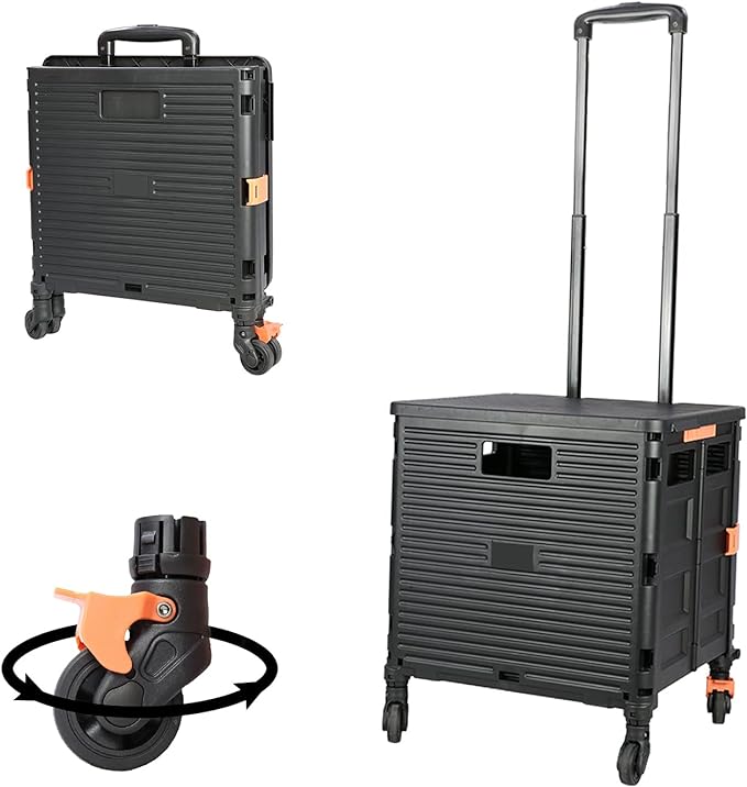 FELICON SELORSS Foldable Utility Cart Folding Portable Rolling Crate-Black | by FELICON