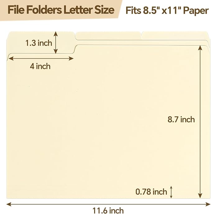 File Folders, 21 Pack Manilla Folders 8.5x11, 1/3 Cut Tabs Manila File Folders - Image 4