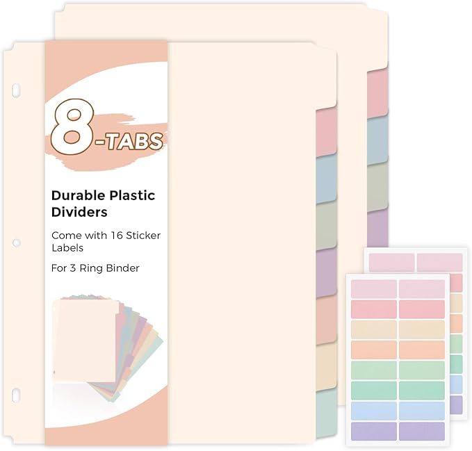SKYDUE Durable Plastic 8-Tab Dividers, Big Tab Dividers by SKYDUE
