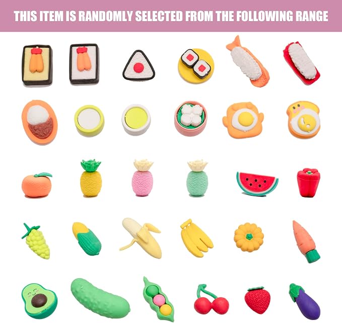 72Pcs 3D Food Erasers for Kids, All are Food Styles, Random Desktop Pets Toys - Image 8