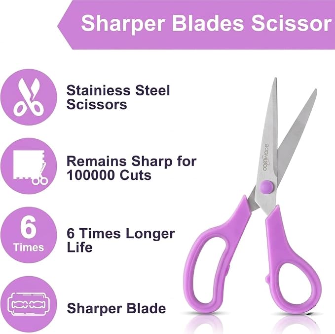Scissors, BOOMIBOO 8" All Purpose 6 Pack - Image 4