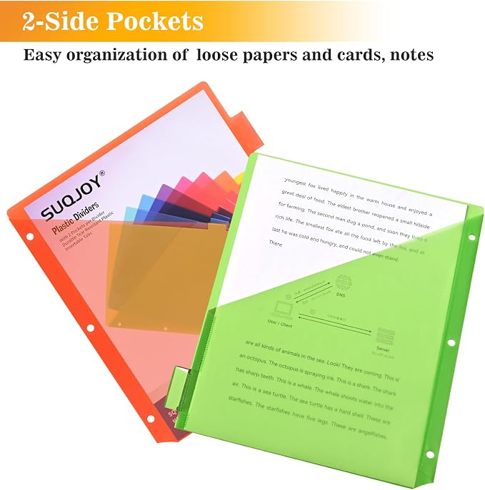 SUQJOY 8-Tab Dividers for 3 Ring Binder, Subject Dividers, 3-Hole Plastics - Image 4