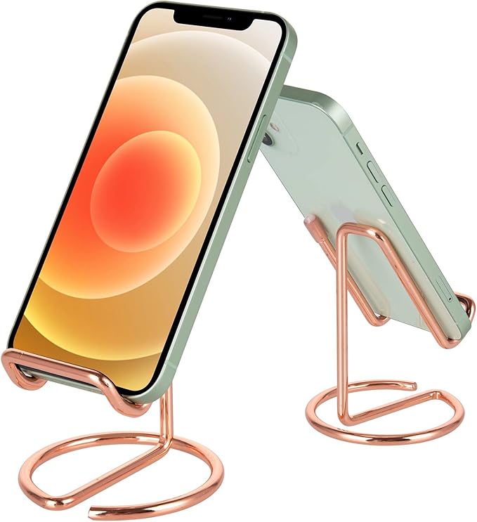 ROPOSY 2 Pack Cell Phone Stand for Desk, Cute Metal Rose Gold Cell Phone Stand by ROPOSY