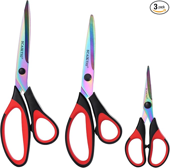 Craft Scissors Set of 3 Pack, All Purpose Sharp Titanium Blades Shears by AILILE