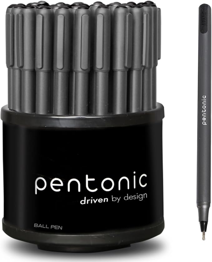 Pentonic Ballpoint Pens In Pen Organizer, Bulk 50 Count, 1.0 mm Medium Point by PENTONIC