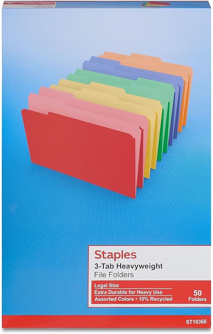 Staples Heavyweight File Folders, Legal Size, 1/3‑Cut Tabs, Heavy‑Duty Paper - Image 6