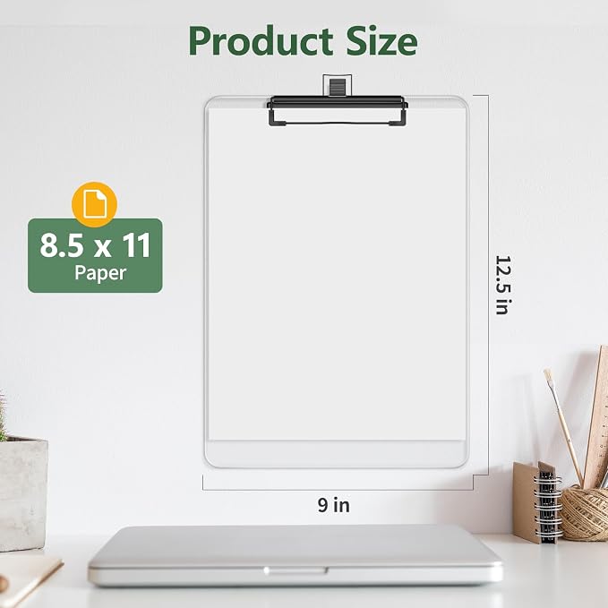 Clear Clipboard with Pen Holder, 8.5 x 11 Clip Board | Black Low Profile Clip - Image 2