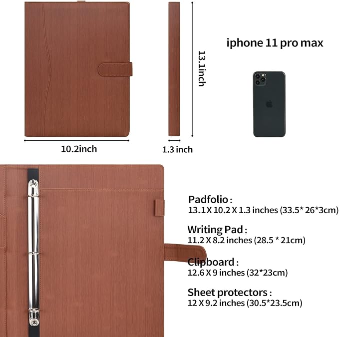 Wonderpool A4 PU Leather Portfolio Holder Ring File Document Case - Image 5