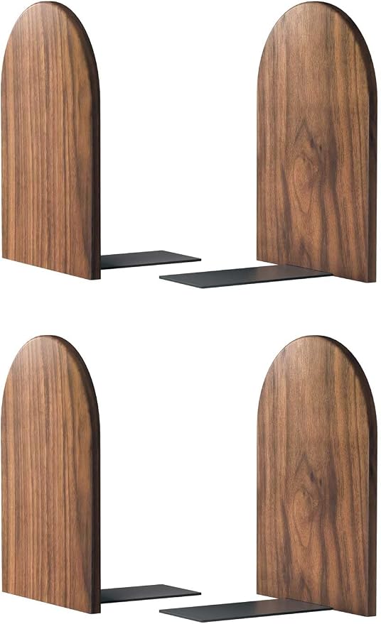 Large Bookend Hold Heavy Books- 7x4x5in 2 Pack Wood Bookends by Luxdecor