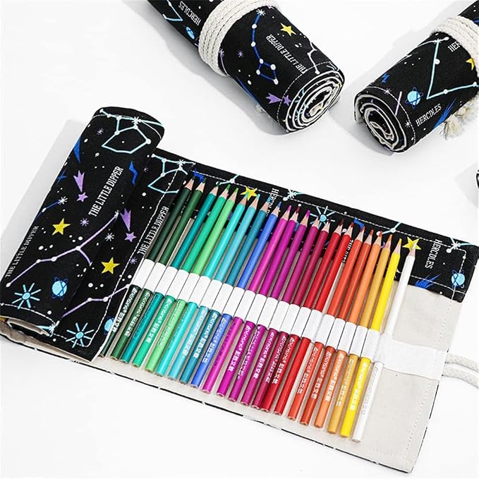 DIYOMR 12/24/36/72 Slots Pencil Wrap Pencil Rolls, Artist Colored Pencil Roll - Image 4
