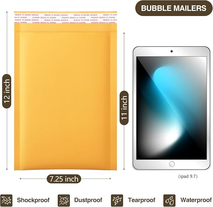 UCGOU Kraft Bubble Mailers 7.25x12 Inch Usable Size 7.25x11 Inch 25 Pack Yellow - Image 2