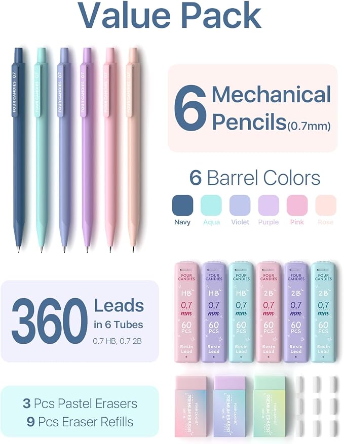 Four Candies Cute Mechanical Pencil Set, 0.7mm Medium Point, 6-Count Pack | 360 - Image 6