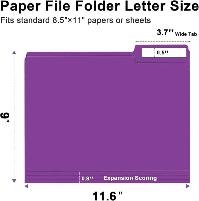 File Folder, RAZCC 100 Pack 1/3 Cut Tab File Folders Letter Size, Folders - Image 2