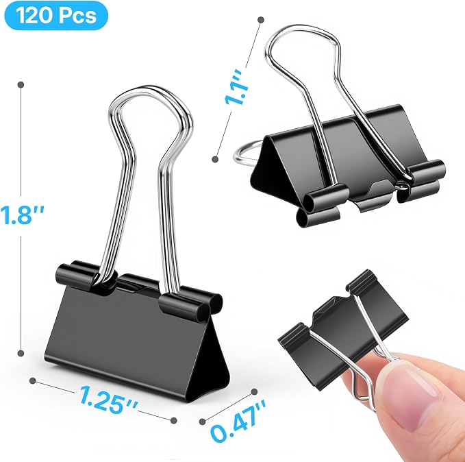 OWLKELA 120 PCS Medium Binder Clips 1.25 Inch, Metal Paper Clamps Bulk - Image 2