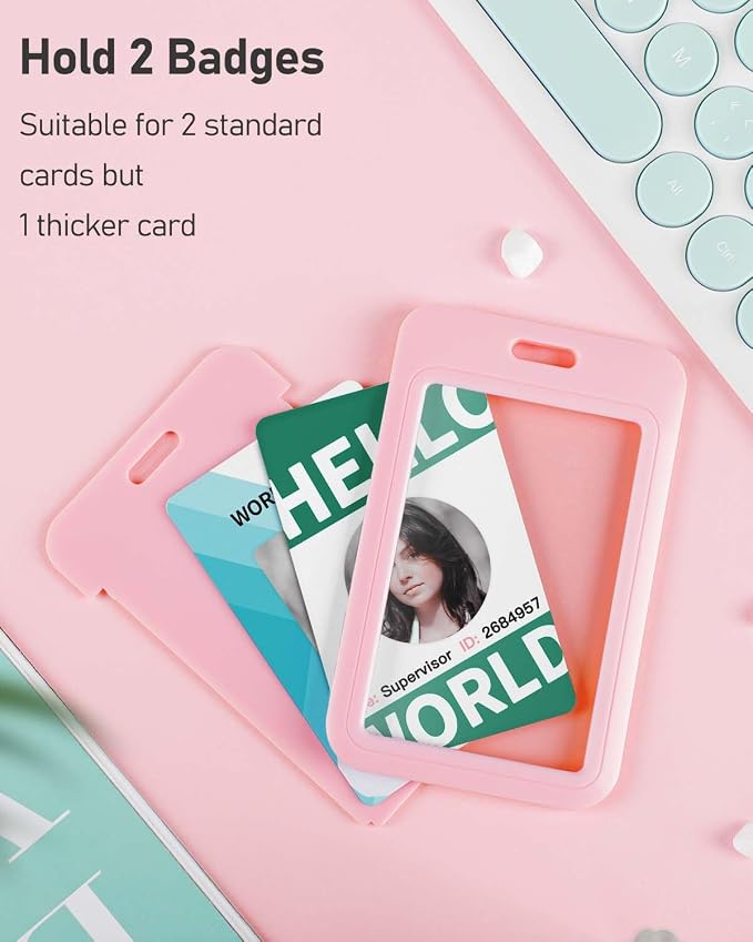 Uniclife 1 Pack Sliding ID Badge Holder Pink Hard Vertical Plastic Card Case - Image 2