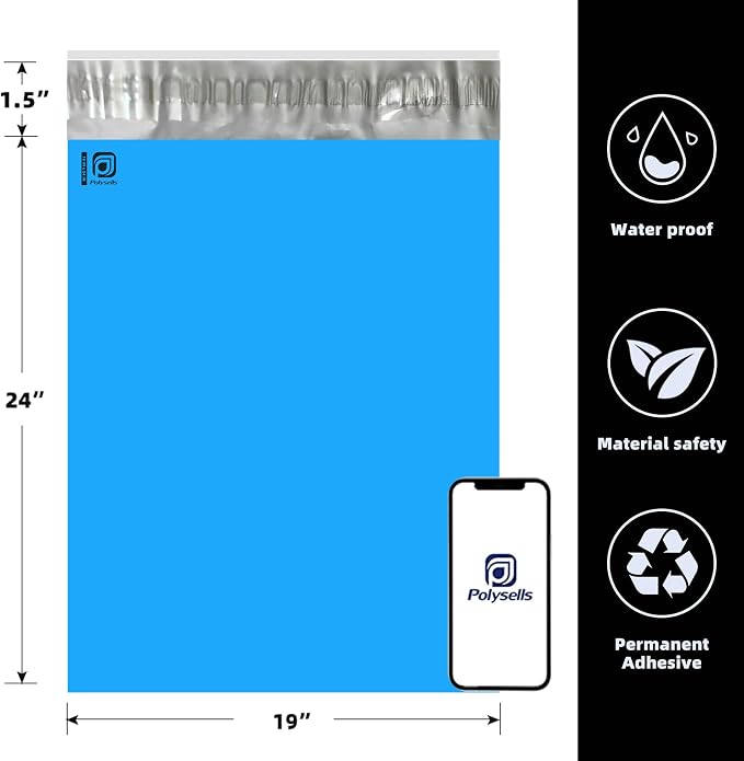 POLYSELLS 100 pcs 19x24 Inches Blue Poly Mailers Shipping Envelopes, Strong - Image 2