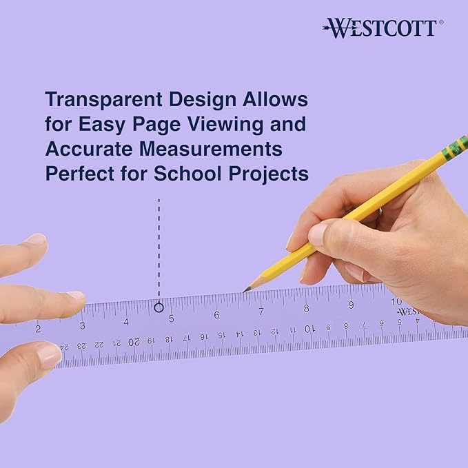 Westcott Acrylic Clear Ruler, Easy-to-Read Markings, Scratch-Resistant Design - Image 9