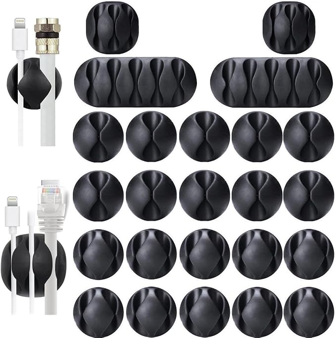 OHill Desk Cable Management Cord Organizer, 24 Pack Black Self Adhesive Cord by OHill