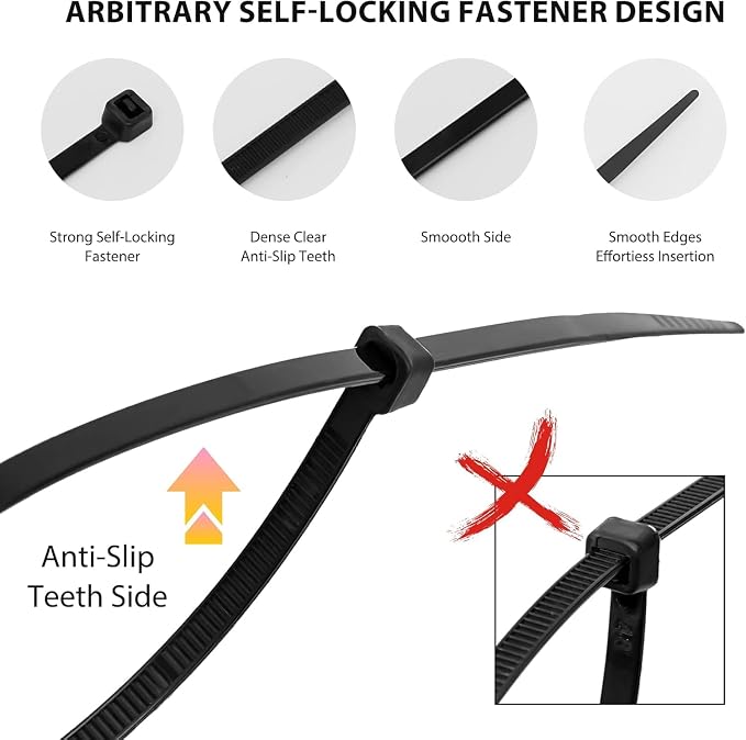 Zip Ties 12 inch, 1000 Pack Black Zip Ties, Self-Locking Nylon Cable Ties - Image 2