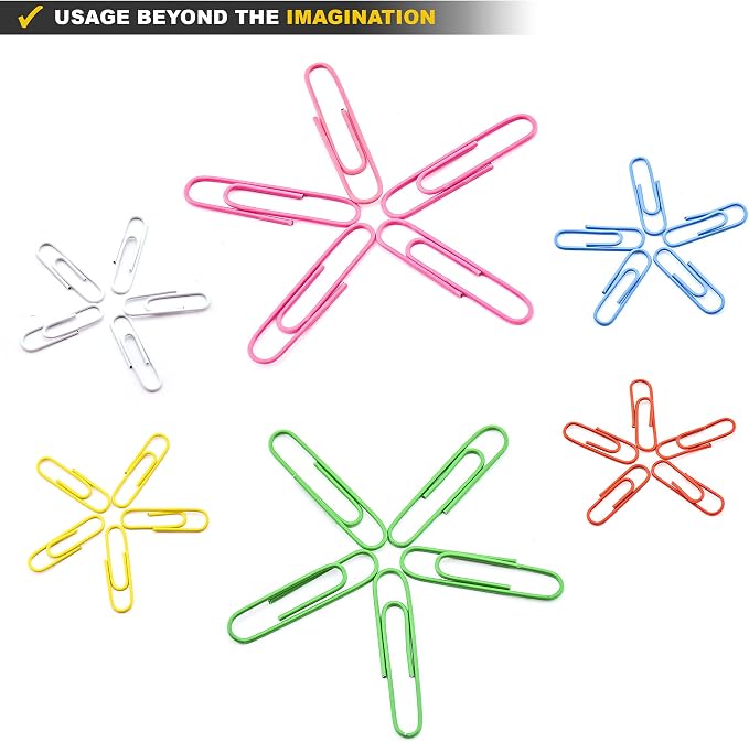 Kempshott 450 Color Paper Clips Assorted Sizes Small, Medium and Large Paper - Image 5