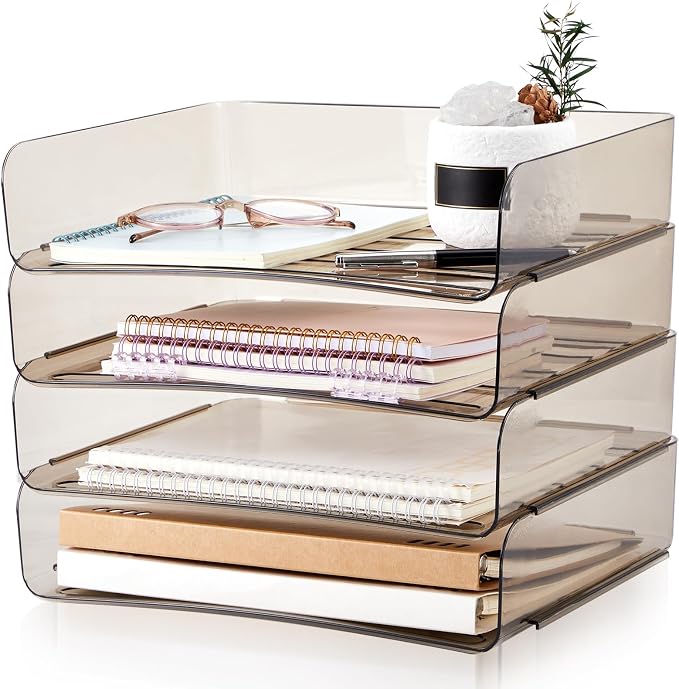 Harloon 4 Tier Clear Gray Acrylic Paper Organizer Letter Tray, Aesthetic by Muasung