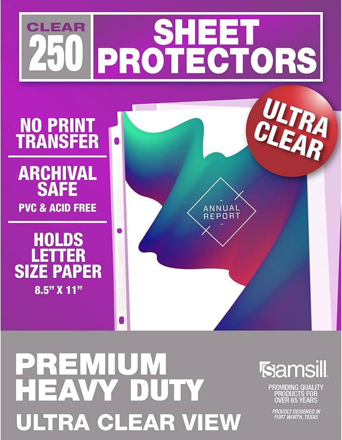 Samsill Ultra Clear Sheet Protectors, 250 Pack, 8.5x11 Inch Page Protectors by Samsill