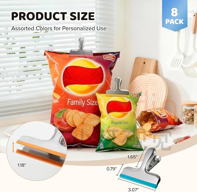 HOUSE AGAIN 8 Pack Stainless Steel Chip Bag Clips Covered - Image 3