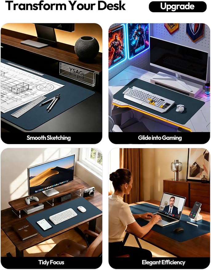 YSAGi Leather Desk Pad Protector, Office Desk Mat, Large Mouse Pad, Non-Slip PU - Image 3