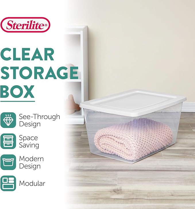 Sterilite 12-Pack Clear Storage Box, Stackable Container Bins - Image 2