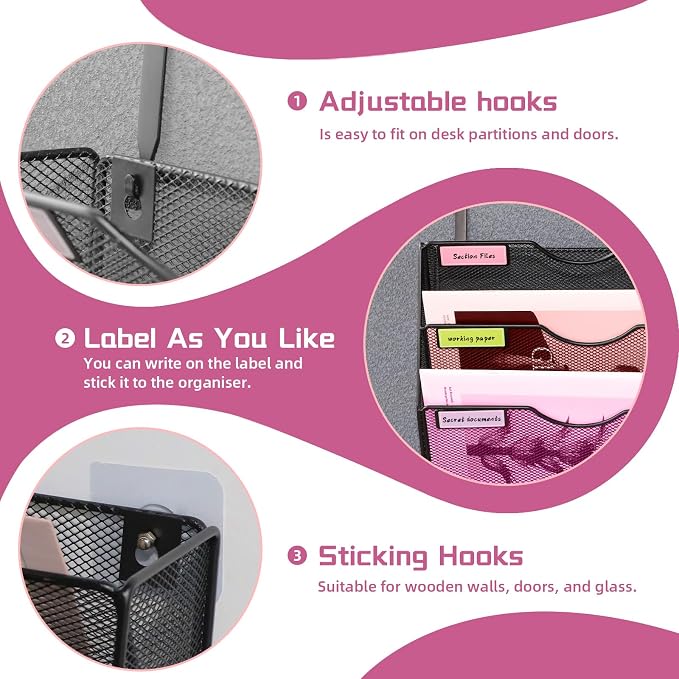 3 Pockets Mesh Wall File Holder Organizer Office Hanging File Folder Magazine - Image 5