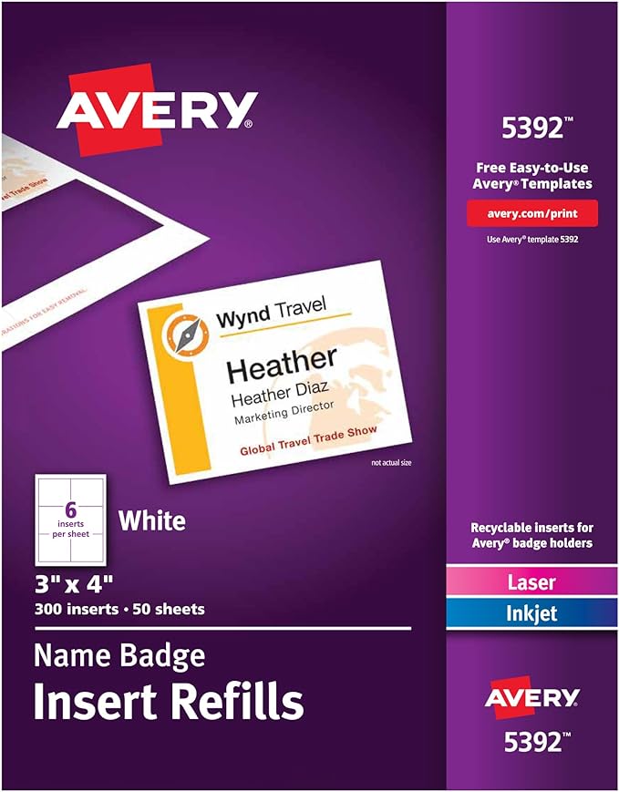 Avery Customizable Name Badge Inserts by Avery
