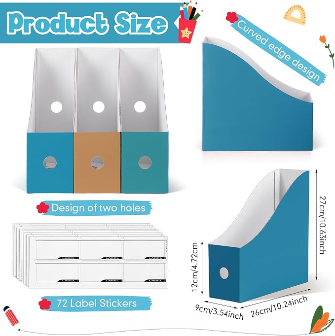 Colarr 12 Pack Cardboard Magazine Holders 12 Colors Magazine Storage Box - Image 2