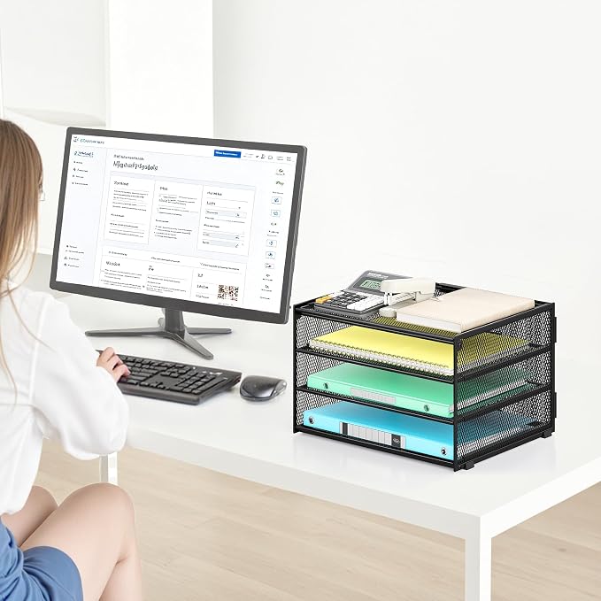 Lavatino 3-Tier Letter Tray Desk Paper Organizer – Black Mesh Metal File Tray - Image 3