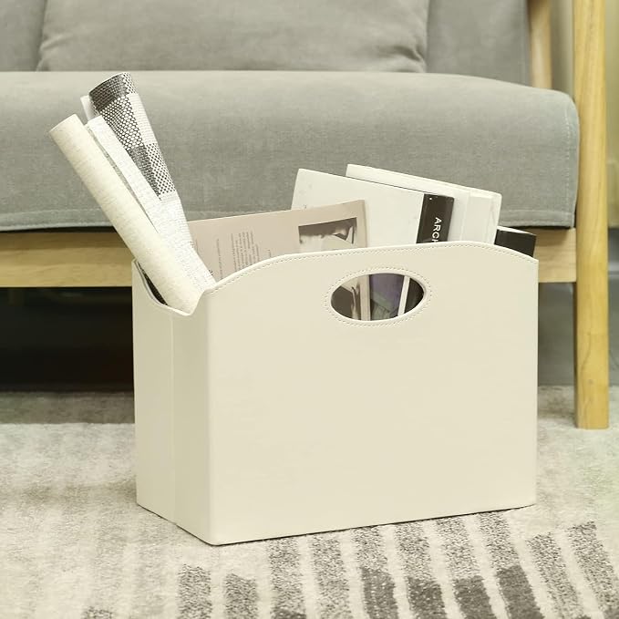 EZDeco Magazine Holder Foldable Magazine Rack Floor PU Leather File Holder - Image 5