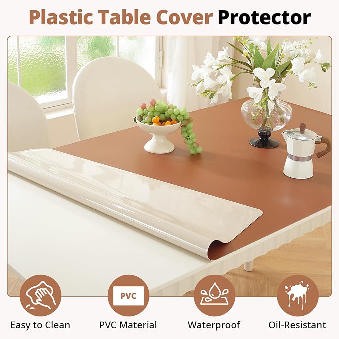 OstepDecor Brown Table Cover Protector 36 x 72 Inch, 1.5mm Thick Plastic Table - Image 4
